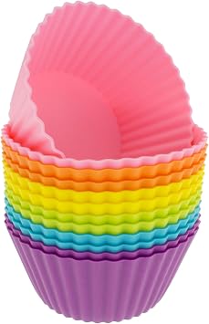Freshware CB-320SC Silicone Jumbo Round Reusable Cupcake and Muffin Baking Cup, Pack of 12, Multi-Color