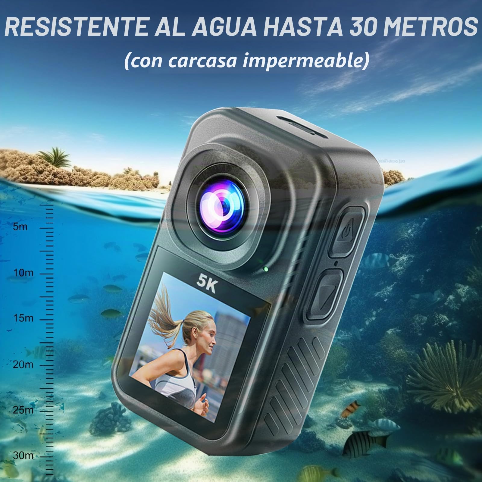 Cámara de Acción 5K Mini Cámara Corporal POV, Subacuática Impermeable 30m/EIS Pantalla Táctil /Imagen Clara,Body Cam Accesorios Multifuncionales WiFi para Ciclismo, Viajes,Caminatas + Tarjeta 64GB