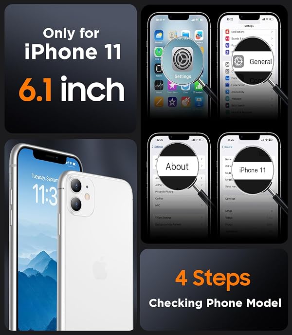 SPIDERCASE for iPhone 11 Phone Case, Magnetic Translucent Matte Case with 2PCS Tempered Glass Screen Protector Slim Phone Case for iPhone 11 6.1'', Black by SPIDERCASE - Image 2