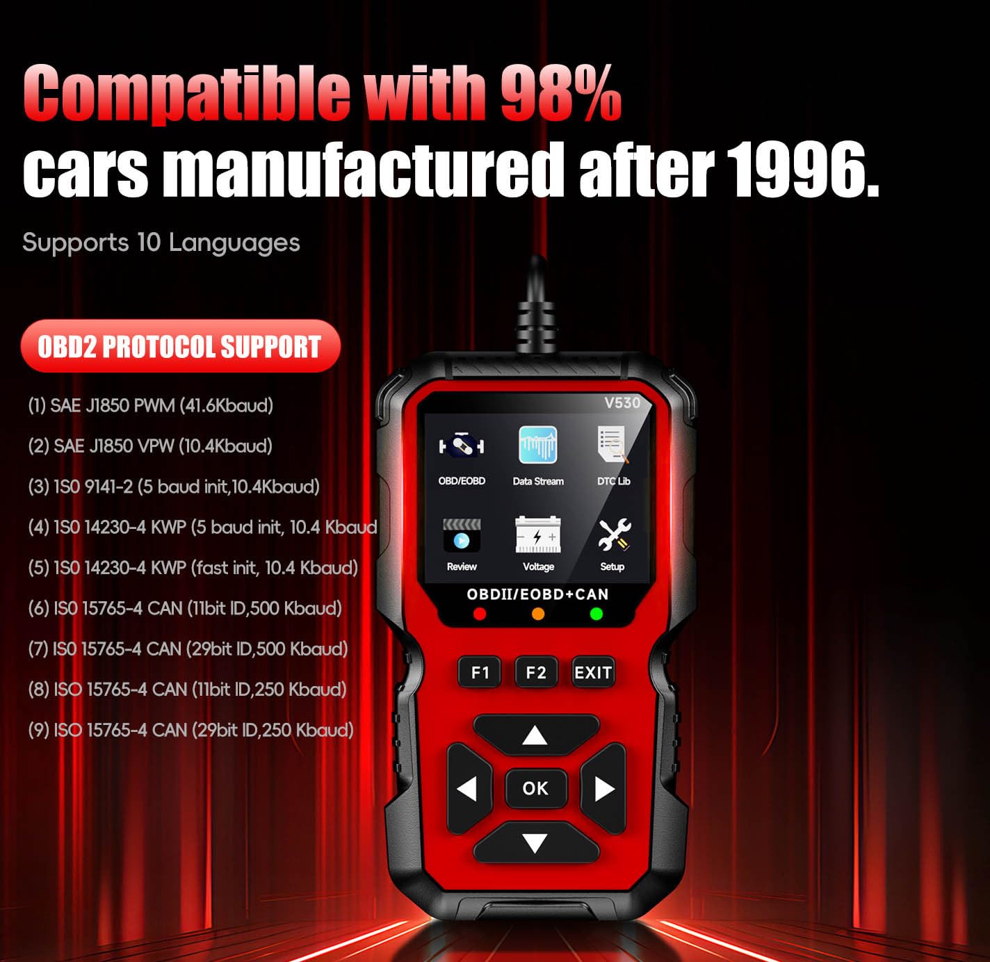 OBD2 Diagnosis para Hyundai Kona 2017 2018 2019 2020 2021 2022 2023 2024 2025 2026, Rápido Lectura Códigos Error, Portátil Diagnosis, Fiable Datos en Tiempo Real, Scanner OBD2,Red