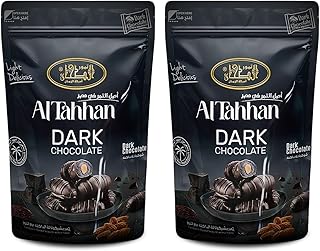bonballoon AlTahhan Brilliant Dates With Dark Chocolate With Almond Chosen Of The Finest Dates Natural Pure Sweet Taste Egypt Saudi Palm Halal Gmo Free Tamr Fresh Arabia Vegan Ramadan (2 Pack = 7 oz)