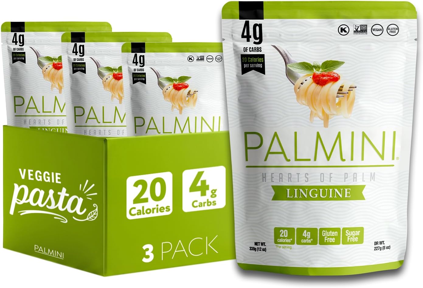 Palmini Linguine Hearts of Palm Pasta | Low Carb (4g Net Carbs), Low Calorie (20 Cal), Keto, Gluten Free, Vegan, Non-GMO | Healthy Plant-Based Noodles | As Seen on Shark Tank | 12oz Pack of 3