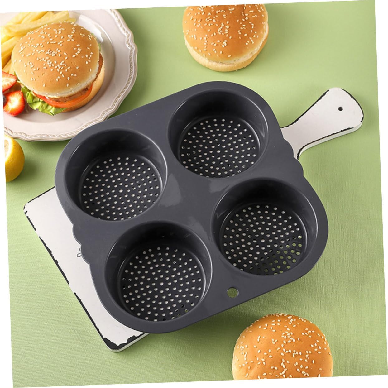PRETYZOOM Silicone Hamburger Bun Mold Cavity Nonstick Baking Pan for Homemade Burgers Egg Sandwiches Desserts Easy to Versatile for Kitchen Use