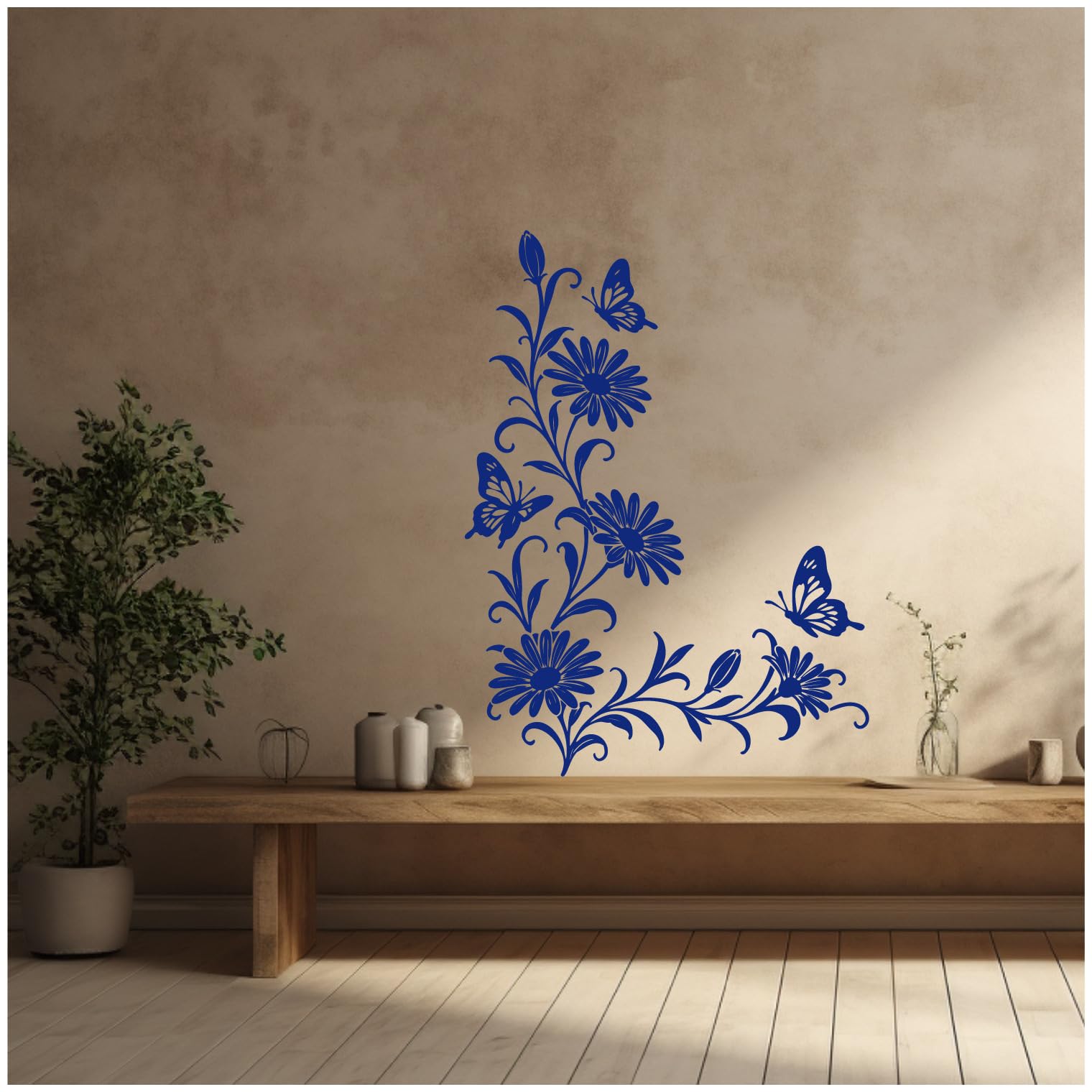 Samunshi® Wandtattoo Margeriten Blumenranken Ecke mit Schmetterlingen Elegante Blumen Wanddekoration Florales Wandmotiv für Wohnzimmer, Schlafzimmer, Flur und Küche pink 89 x 120cm