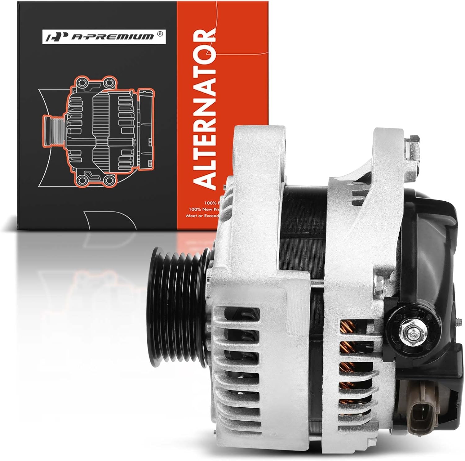 A-Premium Alternator Compatible with Toyota Highlander 01-03 V6 3.0L, 12V 130A 6-Groove Pulley Clockwise, Replace# 104210-3040, 27060-20170