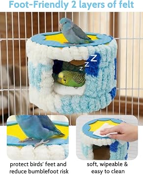 Bird Nest for Cage with Support Frame & Pad, Foot-Friendly Felt