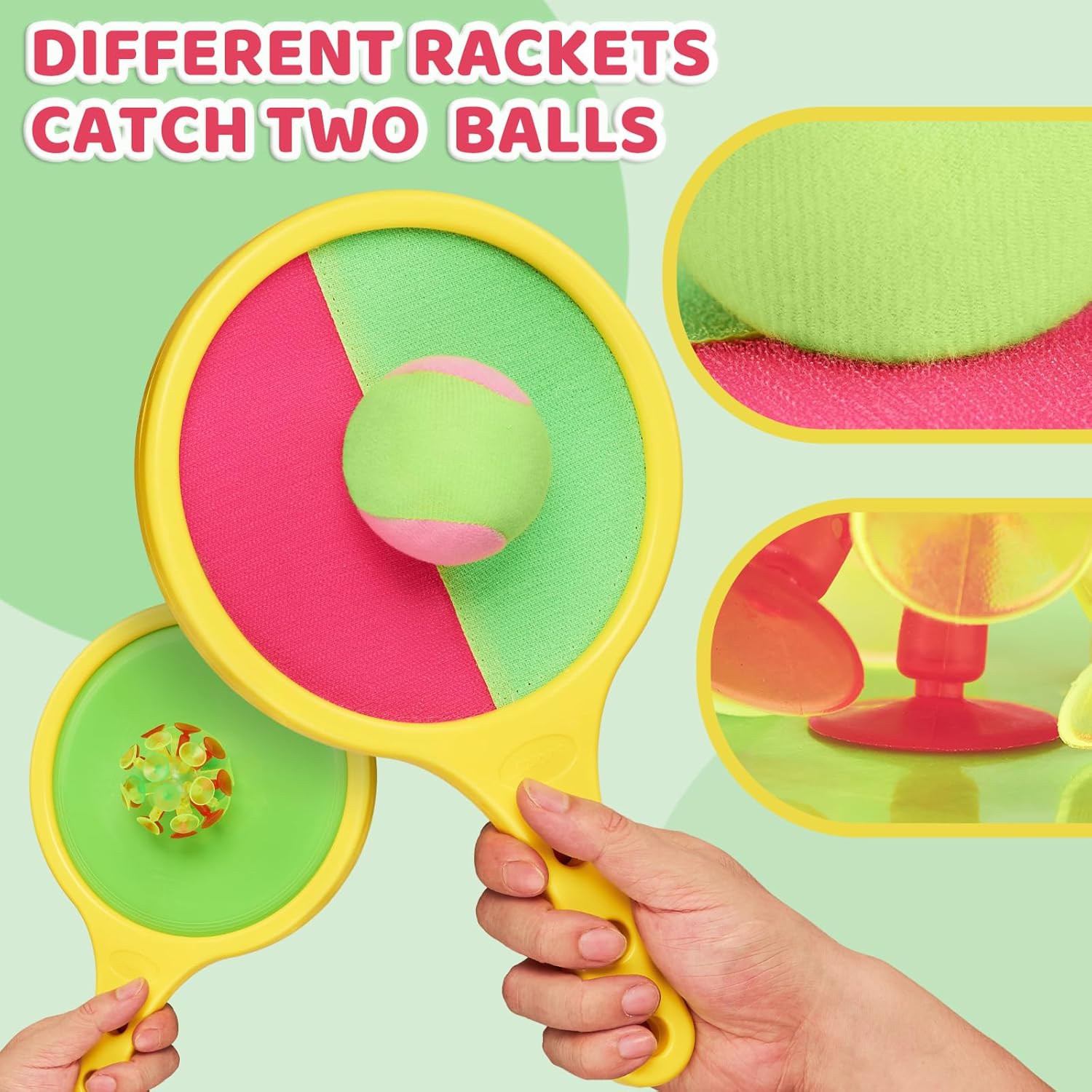 Toss and Catch Game Ball Set - 2024 Upgrade Handheld Sticky & Suction Rackets Ball and Catch Game with 2 Sticky & Suction Ball, Enjoy Summer Yard Lawn Sand Beach Toys for Kids Age 3-5 4-8