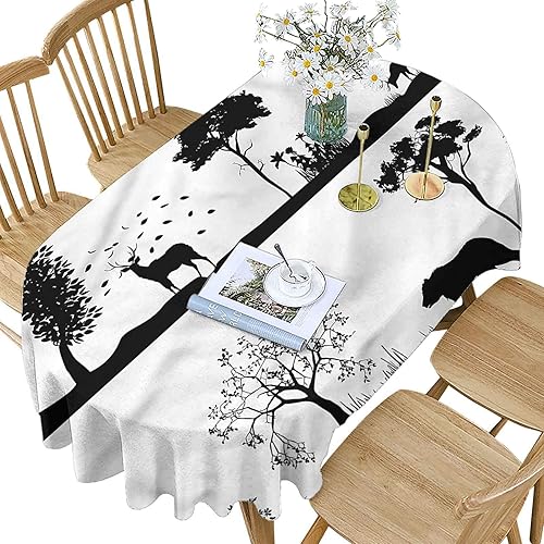 Hiiiman Cabin - Mantel ovalado de poliéster, diseño de paisaje y vida silvestre impreso, lavable, para mesa ovalada, 59.8 x 79.1in, para fiestas,