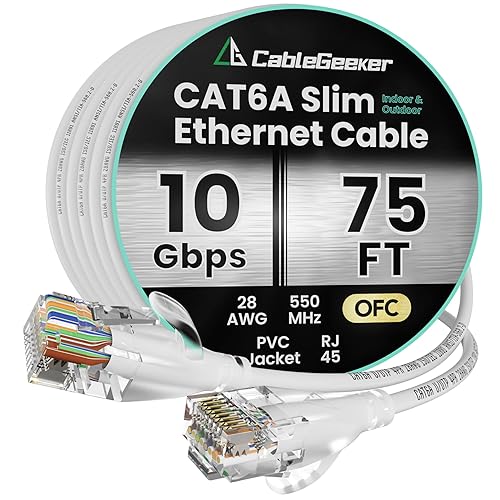 Miniatura 10 de Cable Ethernet Cat 6 de 30 pies, para interiores y exteriores, cable de red plano de Internet de alta velocidad de 10 Gbps, cable de conexión Blanco