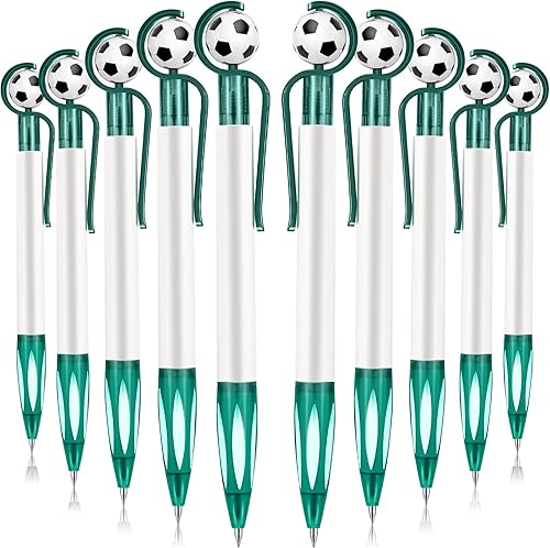 Dianelhall 20 bolígrafos de fútbol con forma de fútbol, tinta negra, retráctiles, punta media de 0.039 pulgadas, agarre suave, para la escuela y la