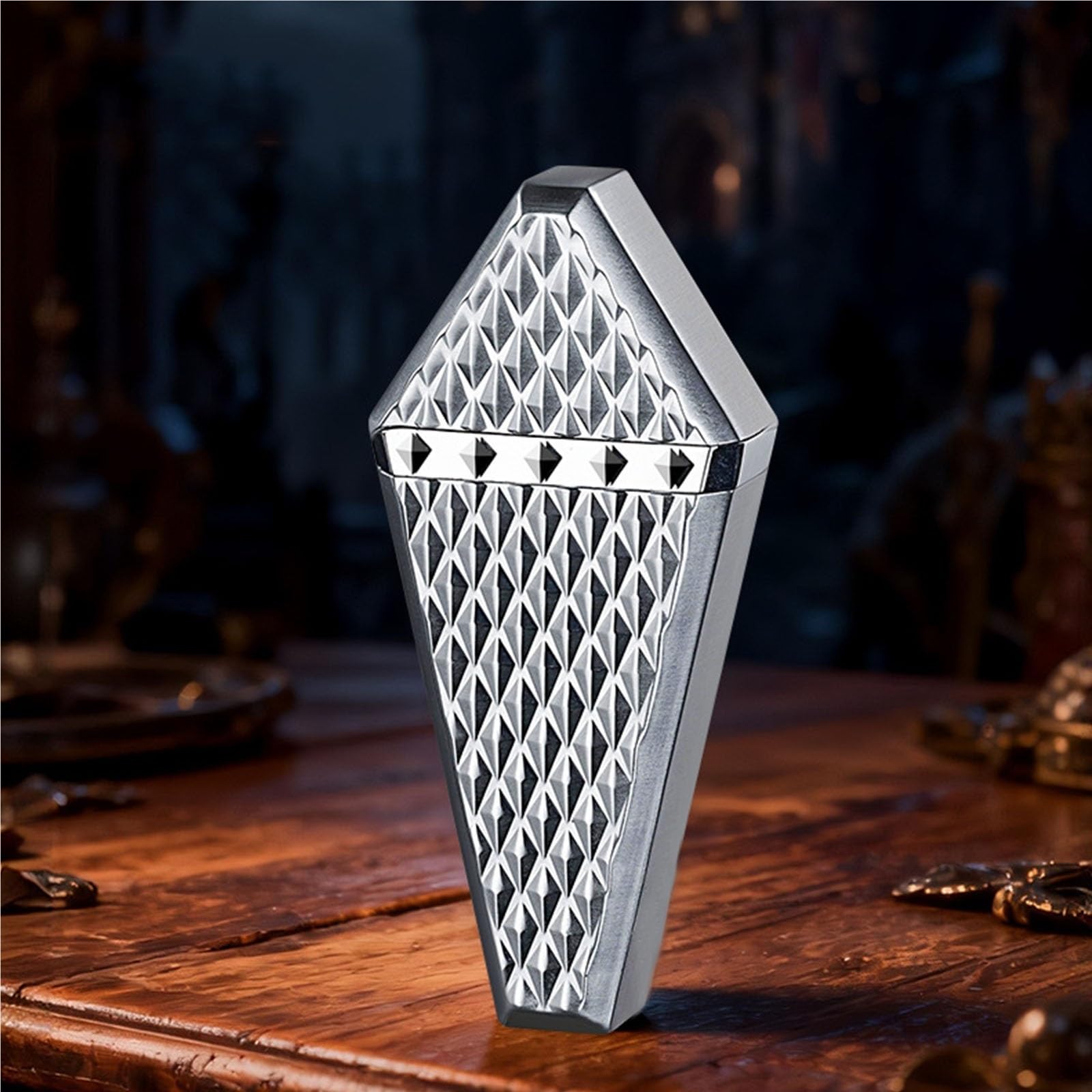 Vintage Embossed Dual Flame Butane Lighter, Refillable Switchable Jet & Soft Flame Pocket Lighter for Camping(Silver)