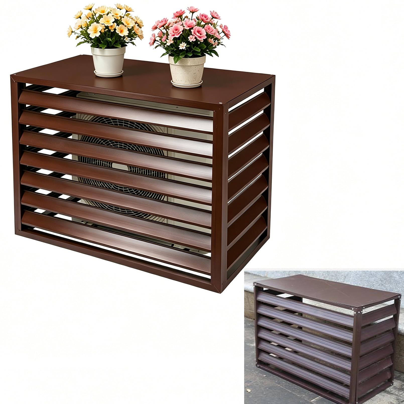 Aluminum Air Conditioner Cover，Aluminum Central Air Conditioner Protection Cover for Outside Units，Outdoor Noise Reduction，Suitable for Outdoor-Brown C-100 * 70 * 50(1.5p)