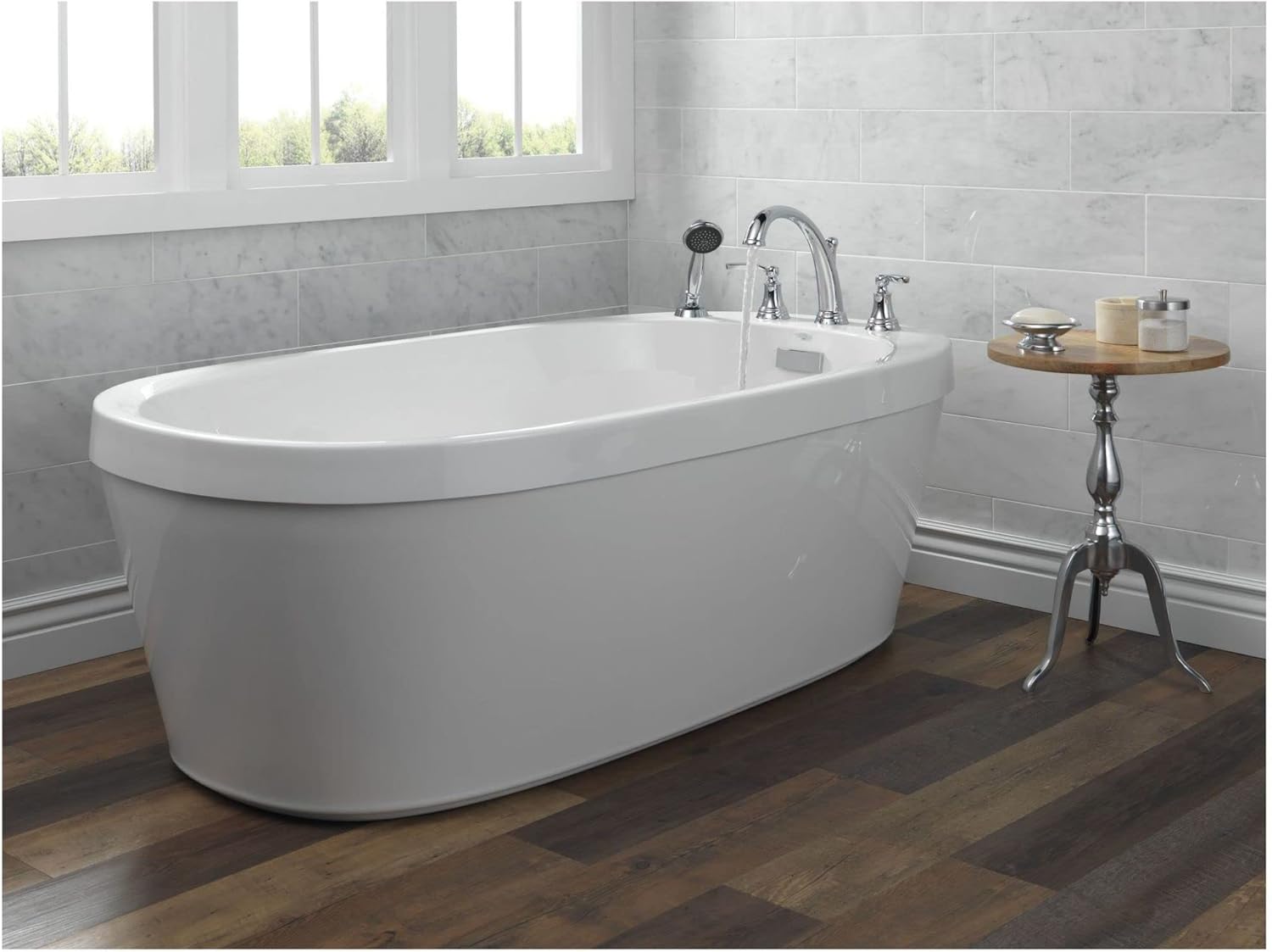 Delta Faucet Woodhurst Roman Tub Trim with Hand Shower - 4-Hole Deck Mount Bath Tub Faucet with Hand Sprayer - Venetian Bronze, T4732-RB (Rough Sold Separately)