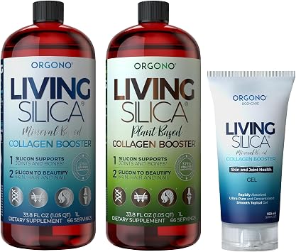 Orgono Living Silica Collagen Booster Liquid & Gel | Vegan Mineral-Based Supplement for Skin, Hair, Nails & Joints | 375% Greater Absorption, Supports Collagen & Elastin Production