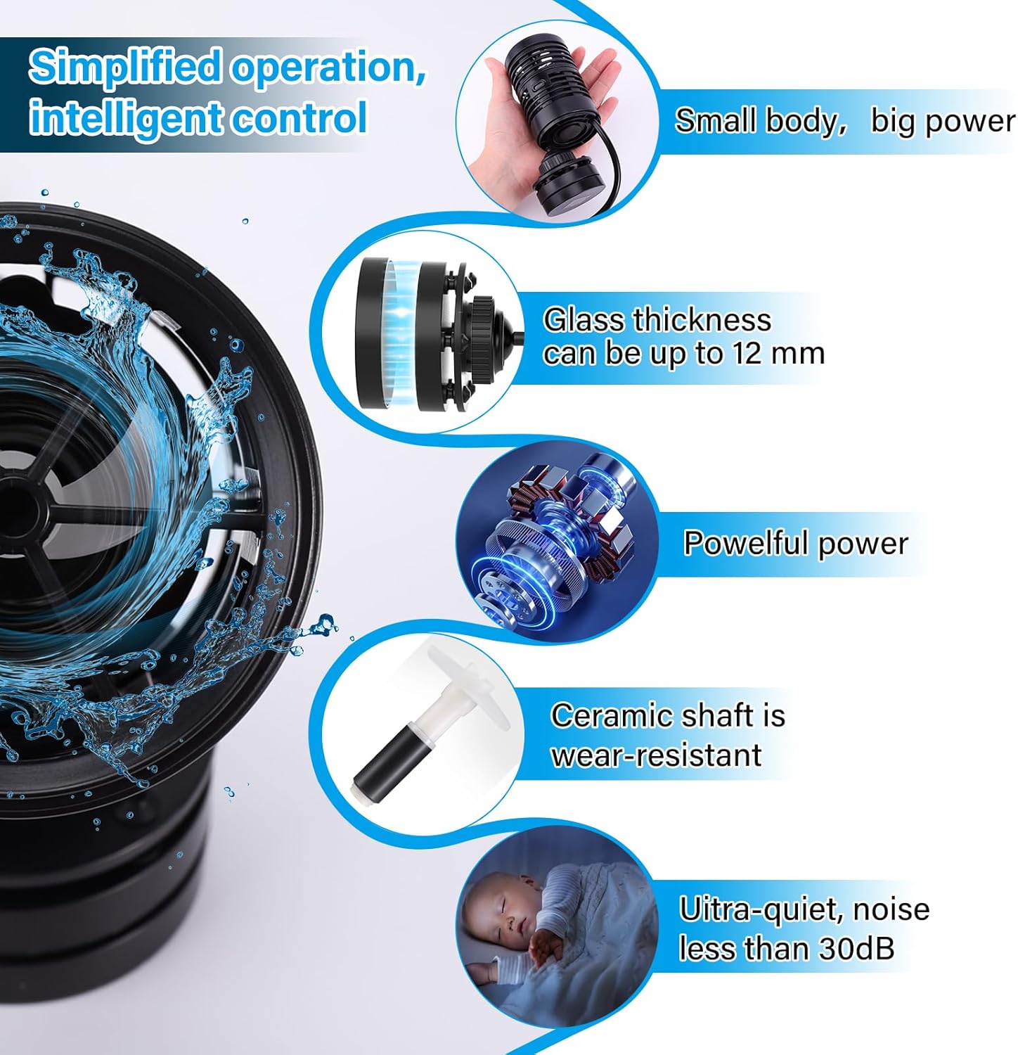 hygger Effortless Wave Maker For Aquarium,25W 3170GPH Ultra-quiet Submersible Power Head with Magnetic Base And LED Controller-Circulation water Pump For 15-80Gallon Freshwater Coral Reef Tank