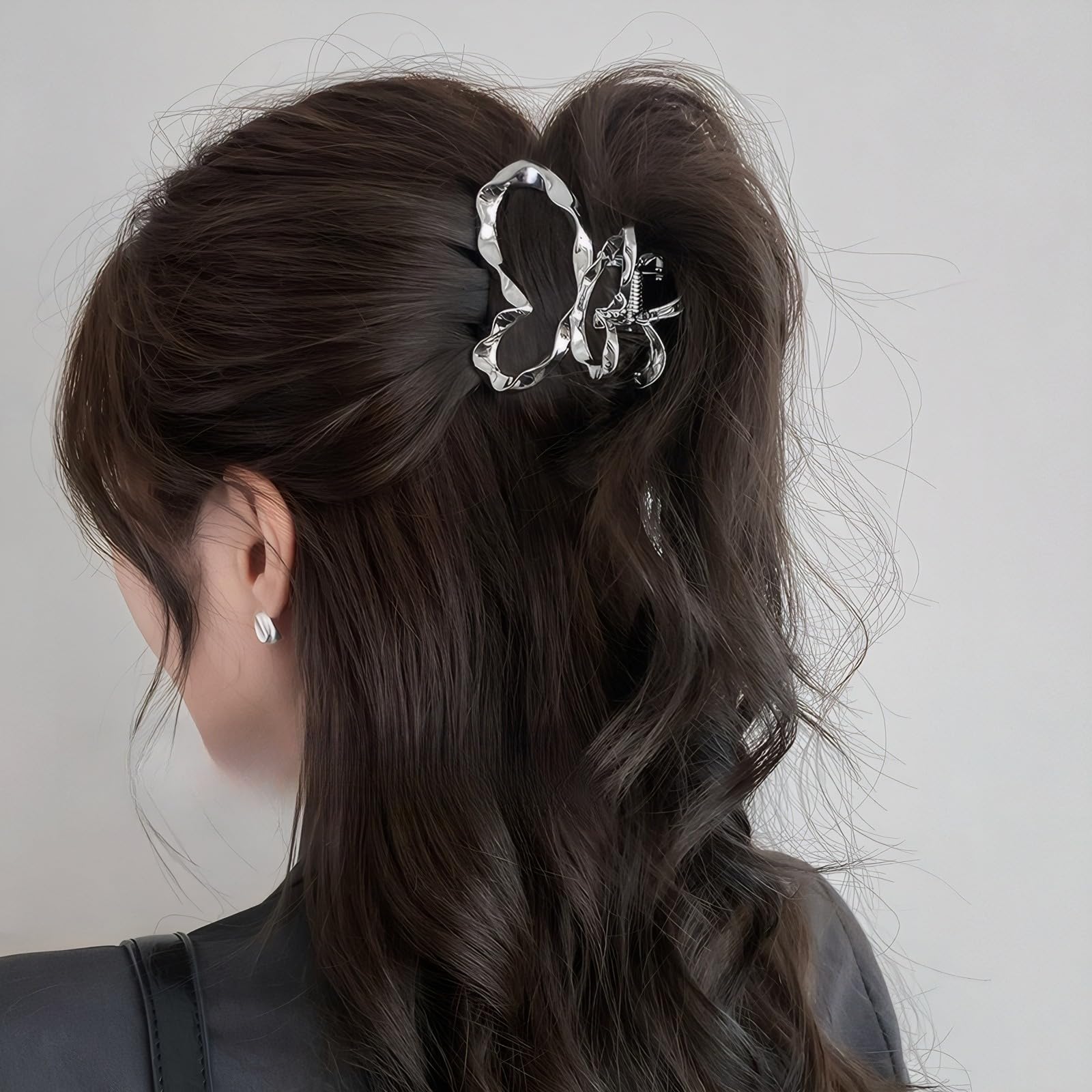 Rannyrane - Pinzas para el pelo de metal con mariposa dorada y cristal perlado, irregulares, grandes, antideslizantes, accesorios para el cabello de serpiente para mujeres (onda de mariposa pequeña
