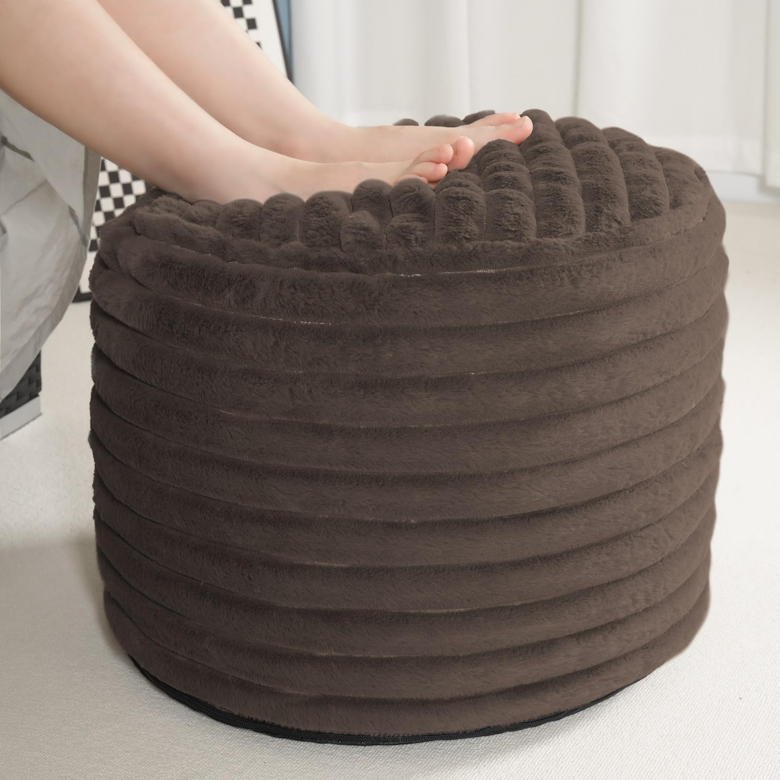 Pouf Ottoman Stuffed Round for Foot Rest, Faux Fur Poufs with Foam Chunk Filling, Storage Ottoman Pouf Foot Stool Cushion, 26 X 18 Inch Floor Chair