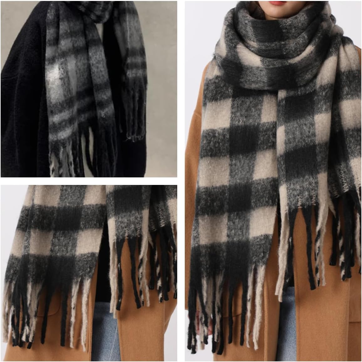 Jepony Large Scarf Colorful CashmereThick Tassel Scarf for Women Fall Winter Warm Big Shawl Blanket Scarves & Wraps Gifts