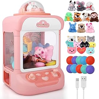 Rabbit Claw Machine for Kids Grab Machine with Music and Lighting Mini Vending Machine Electric Arcade Claw Machine with 20 Dolls, 10 Capsule Toys, 10 mini Plastic Toys for Game, Birthday, Party