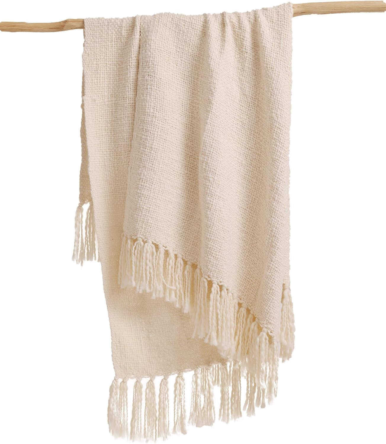 YnM Basketweave Knit Throw, Solid Neutral Vibe Textured Blanket with Tassel for Home Decor, 50 x 60 in, Cream