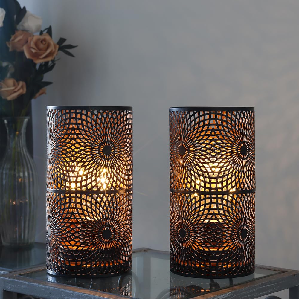JHY DESIGN Set di 2 Lampada da Tavolo in Metallo Nero D'accento Senza Fili Alimentata a Batteria Con Lampadina Stile Edison Funzionamento a Ideale per Matrimoni Feste Patio Eventi