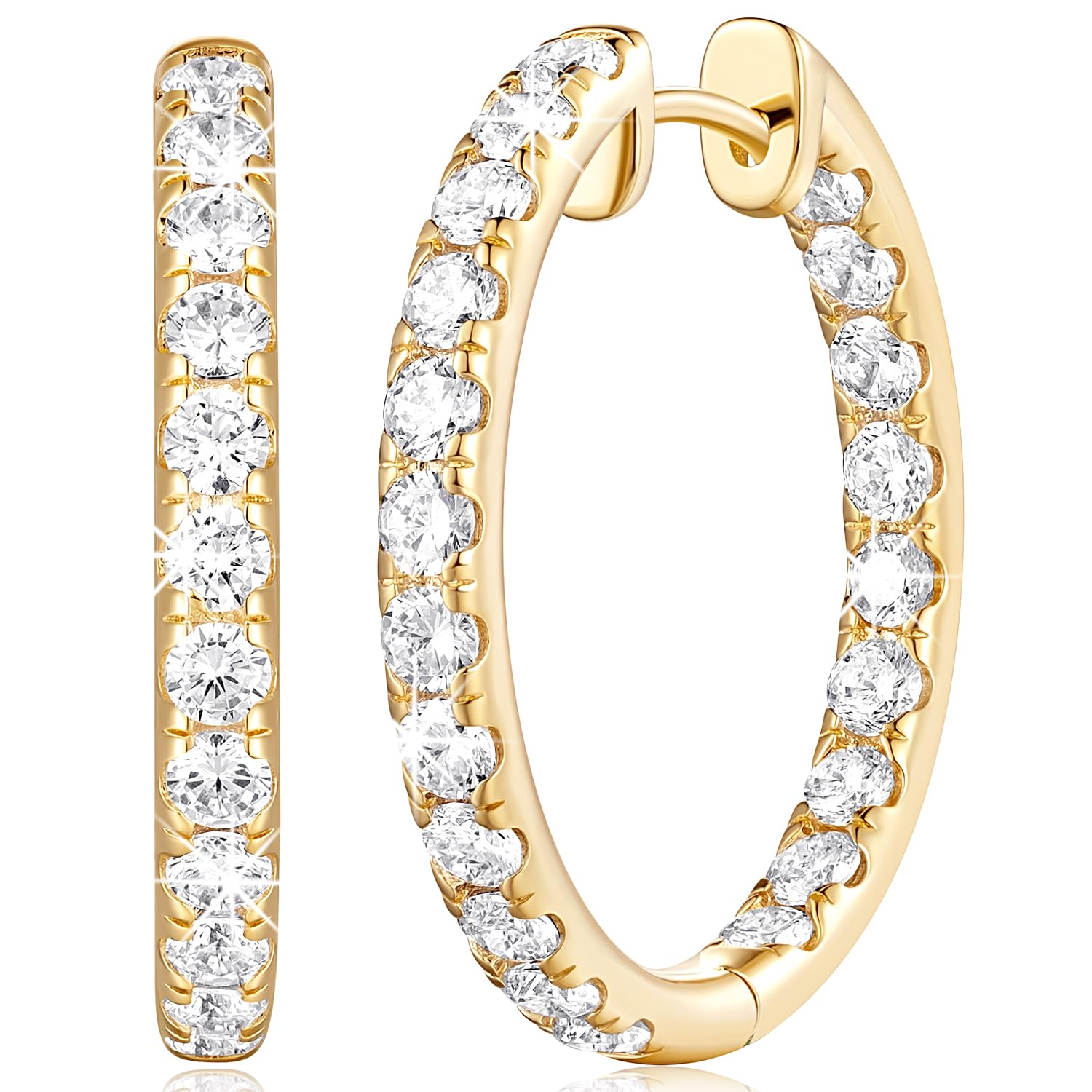 14K Gold Hoop Cubic Zirconia Hoops Earrings for Women’s Hoop Earrings 14 Karat Gold Hoops Earring with Cubic Zirconia 30mm