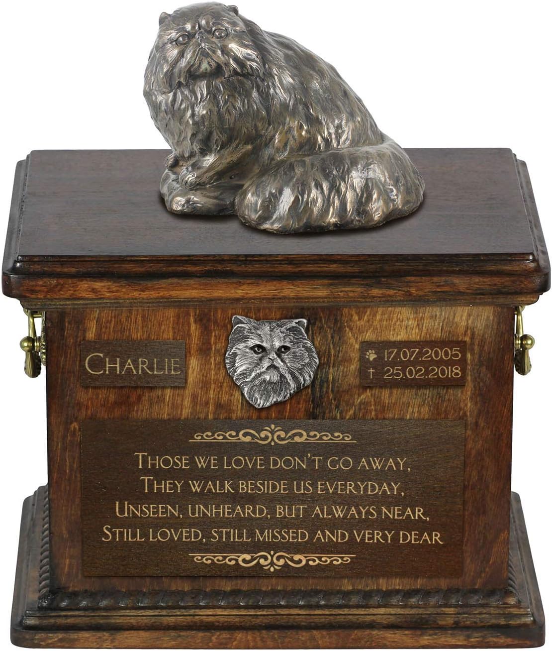 Art-Dog Custom Dog Sitting Statue Memorial Urn - Handmade Cold Cast Bronze on Birch Base – Sturdy and Stylish Urn for Dog’s Ashes – 8.3x11.4x8.7 – 5l – Persian Cat
