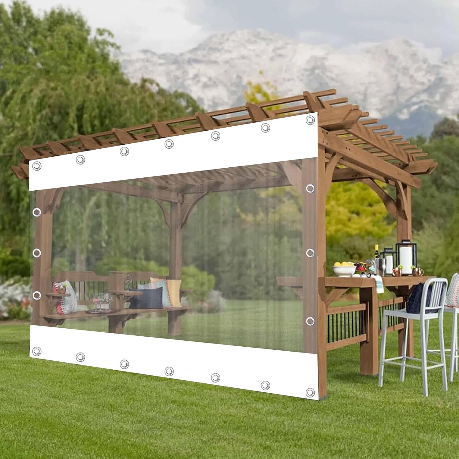Outdoor Clear Tarp Curtains,Waterproof Pvc Tarpaulin Cover With Grommets,Pergola Gazebo Patio Porch Carport White Transparent Tarpaulin Side Panels,Partition Rain Curtains,W×H-1×0.8m(3.3*2.6ft)