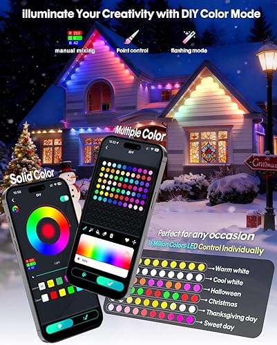 Miniatura 3 de Luces permanentes para exteriores de 50 pies, luces inteligentes RGB+IC con control remoto de aplicación, color LED individual, luz blanca y