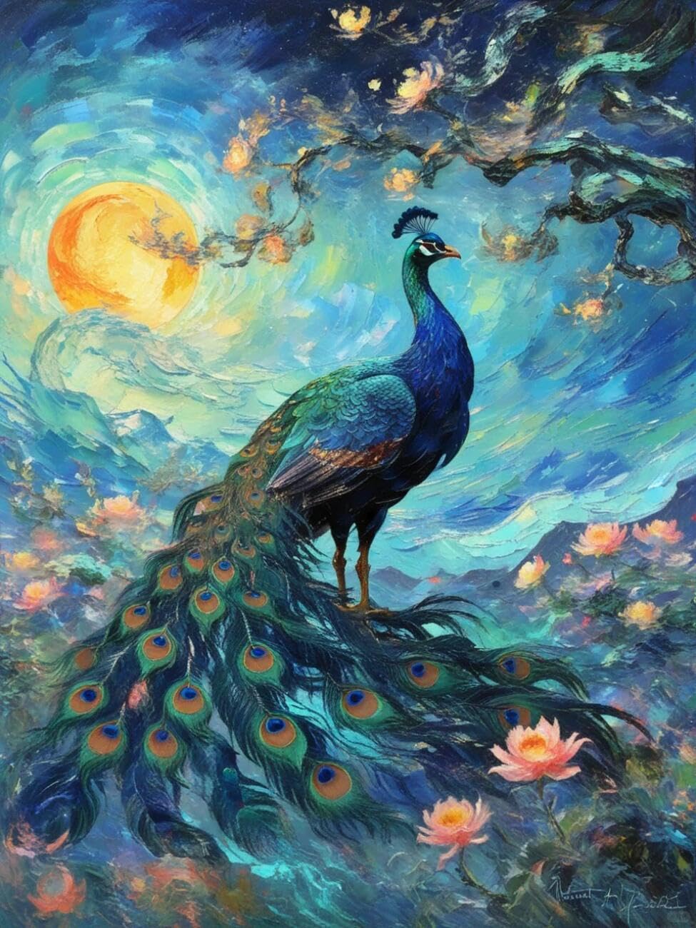 Henypt Cross Stitch Kits for Adults Peacock Oil Painting Animal DIY Arts Aand Craft Kit for Beginners The Elderly with Accessories Home Wall Decoration 14CT 80x100cm