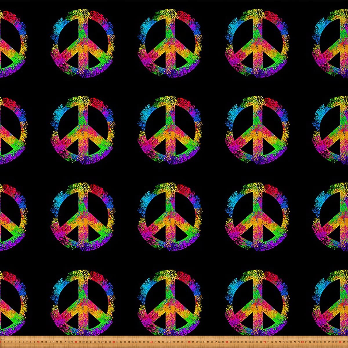 Peace Art Upholstery Fabric by The Yard Hippie Peace Sign Artwork Reupholstery Fabric for Chairs Colorful Abstract Decorative Waterproof Outdoor Fabric 2 Yards,(L184*W150cm) Black