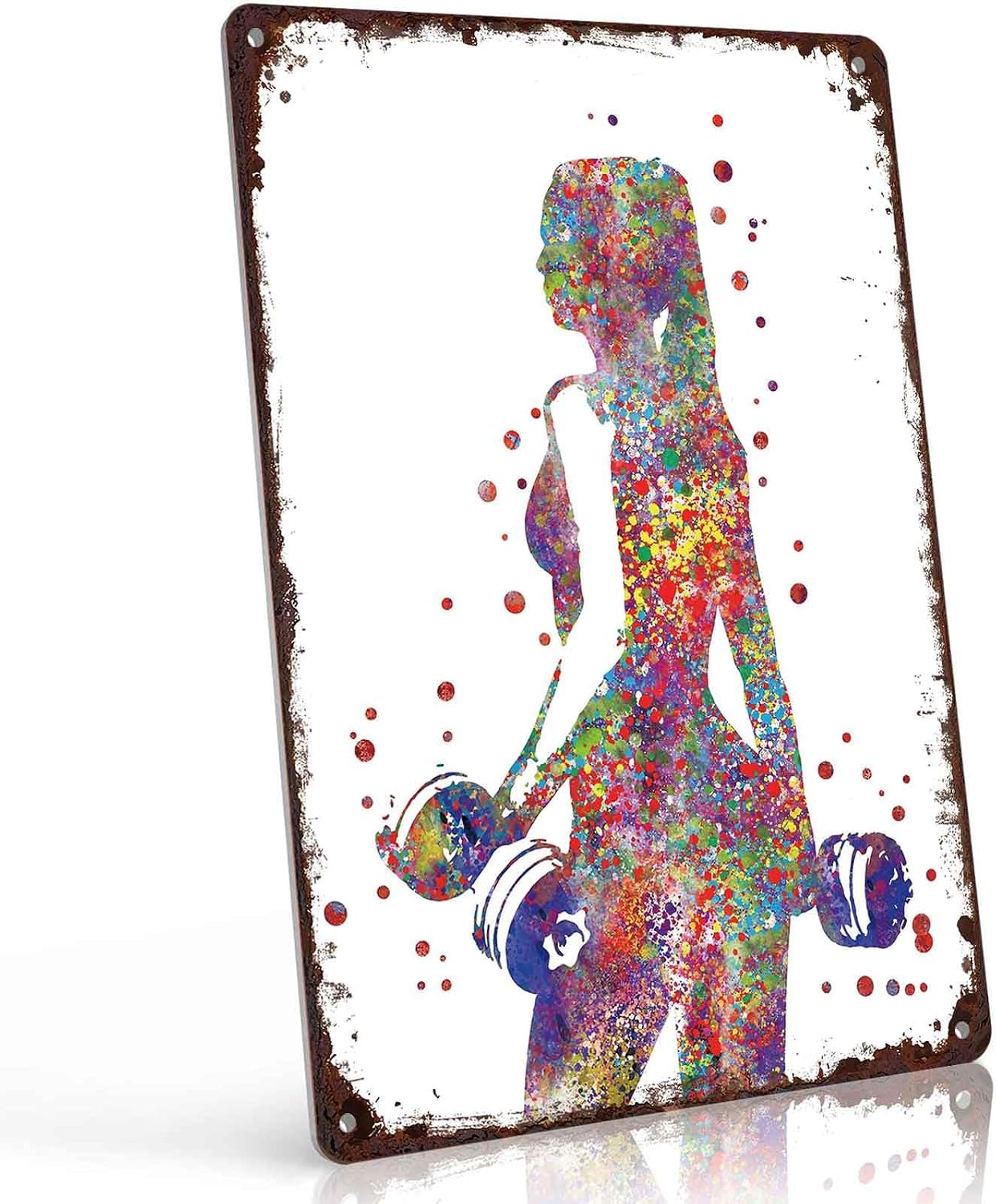 Colorful Fitness Woman Metal Sign 8 x 12 Inch