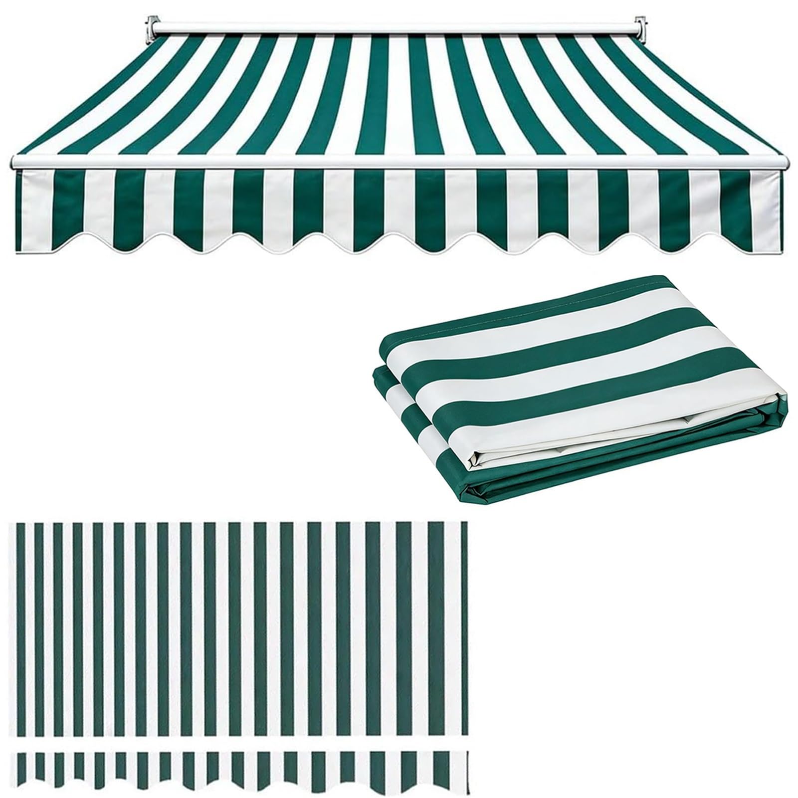 Tessuto di Ricambio per Tenda da Sole, Tendone in Poliestere per Esterni, Impermeabile, Protezione UV, Tela di Ricambio per Patio, Terrazzo, Esterno(Green,3x1.5m(10x5ft))