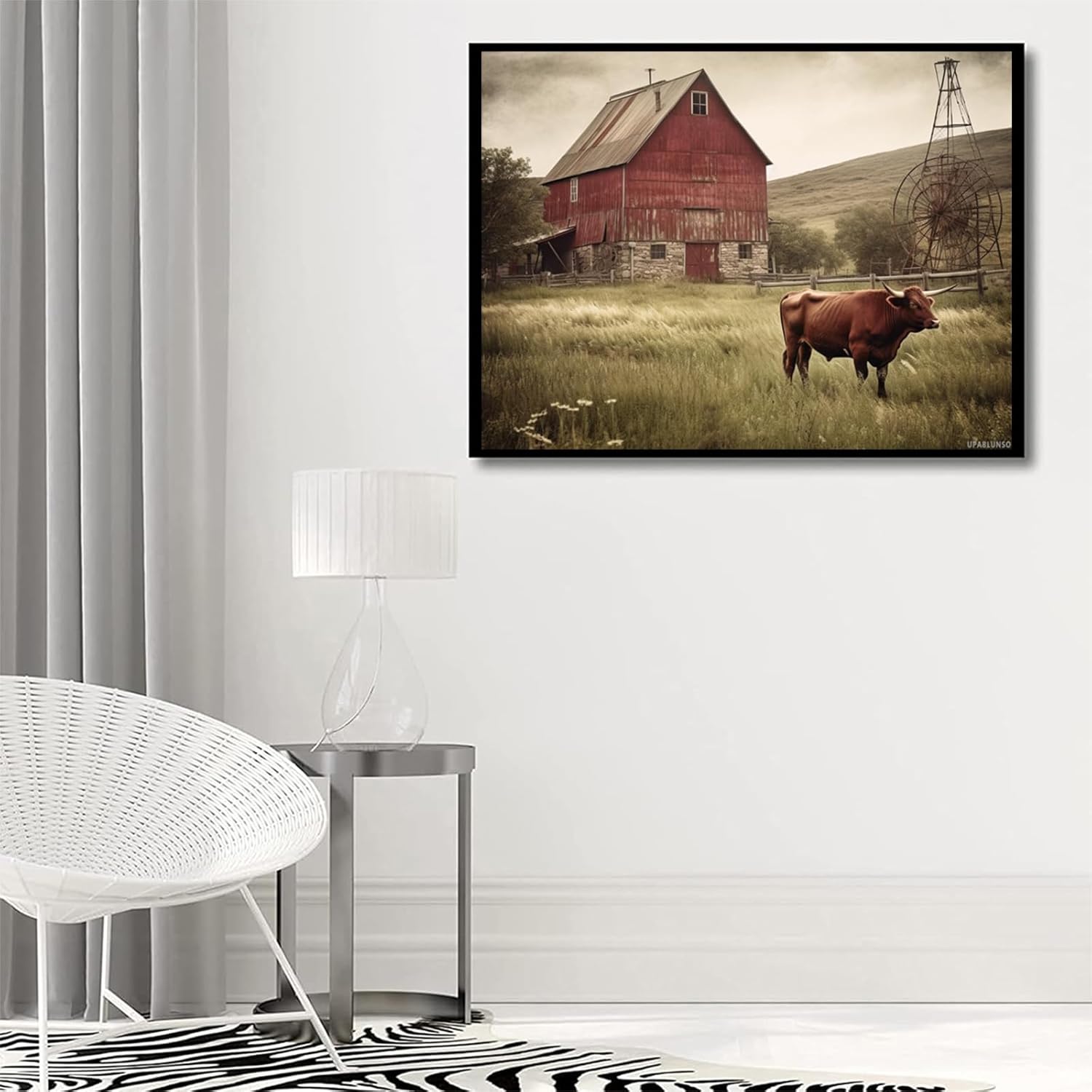 Christmas Gift Farmhouse Red Old Barn Windmill Landscape Rustic Cow Cattle Vintage Nature Scenery 5D Adult Diamond Art, DIY Diamond Painting Kit 12x16 inch Suitable for New Year, Valentine's Day