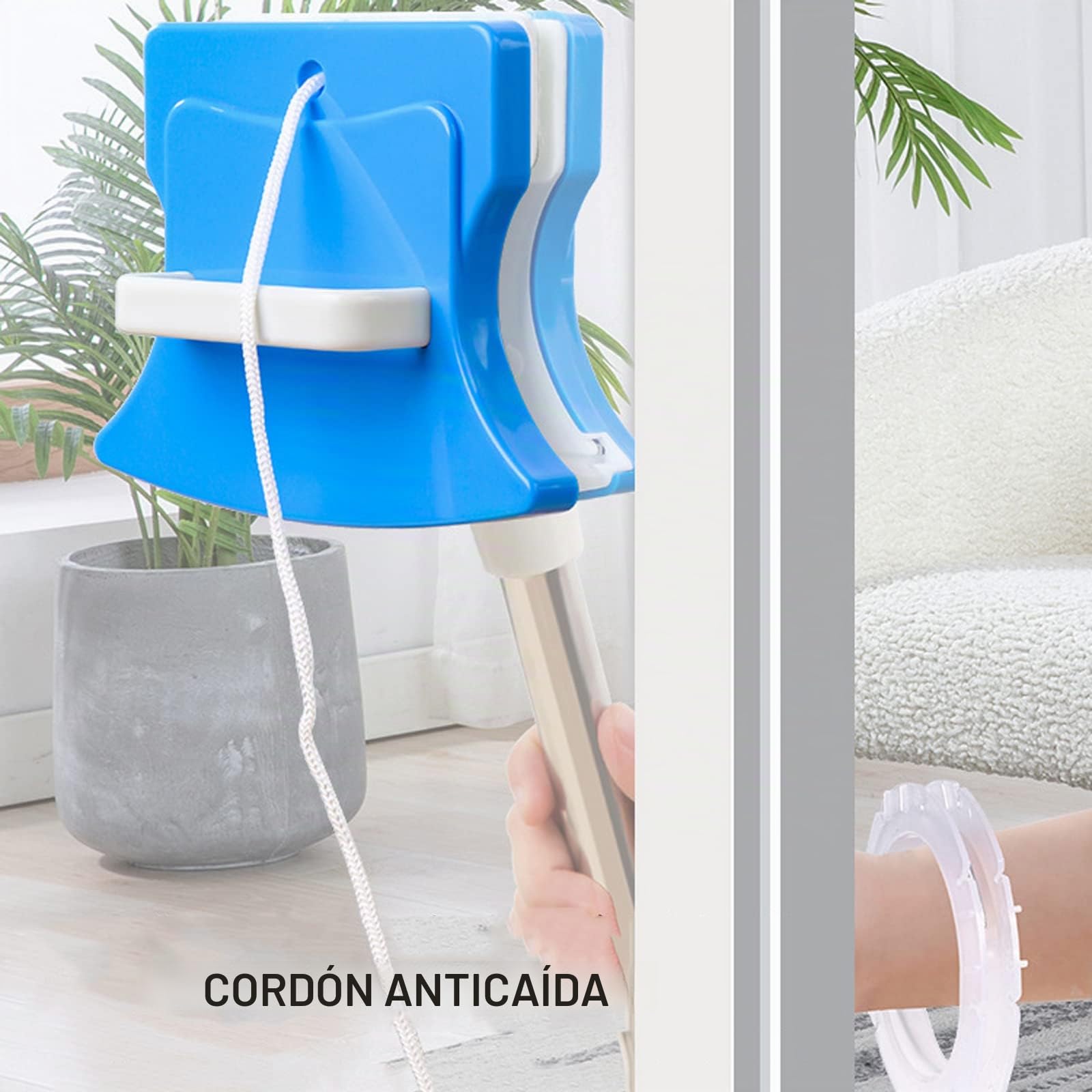 Limpia Cristales Magnético con 152mm Mango Telescópico y Cabezal Giratorio de 360° Cepillo para Limpiar Ventanas, Vidrio, Automóvil, Ducha,Azul