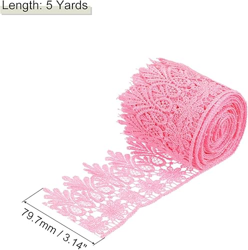 Miniatura 2 de MECCANIXITY Cinta de encaje de 3 pulgadas de ancho de 5 yardas con patrón floral rosa bordada para costura y manualidades, envoltura de regalos,