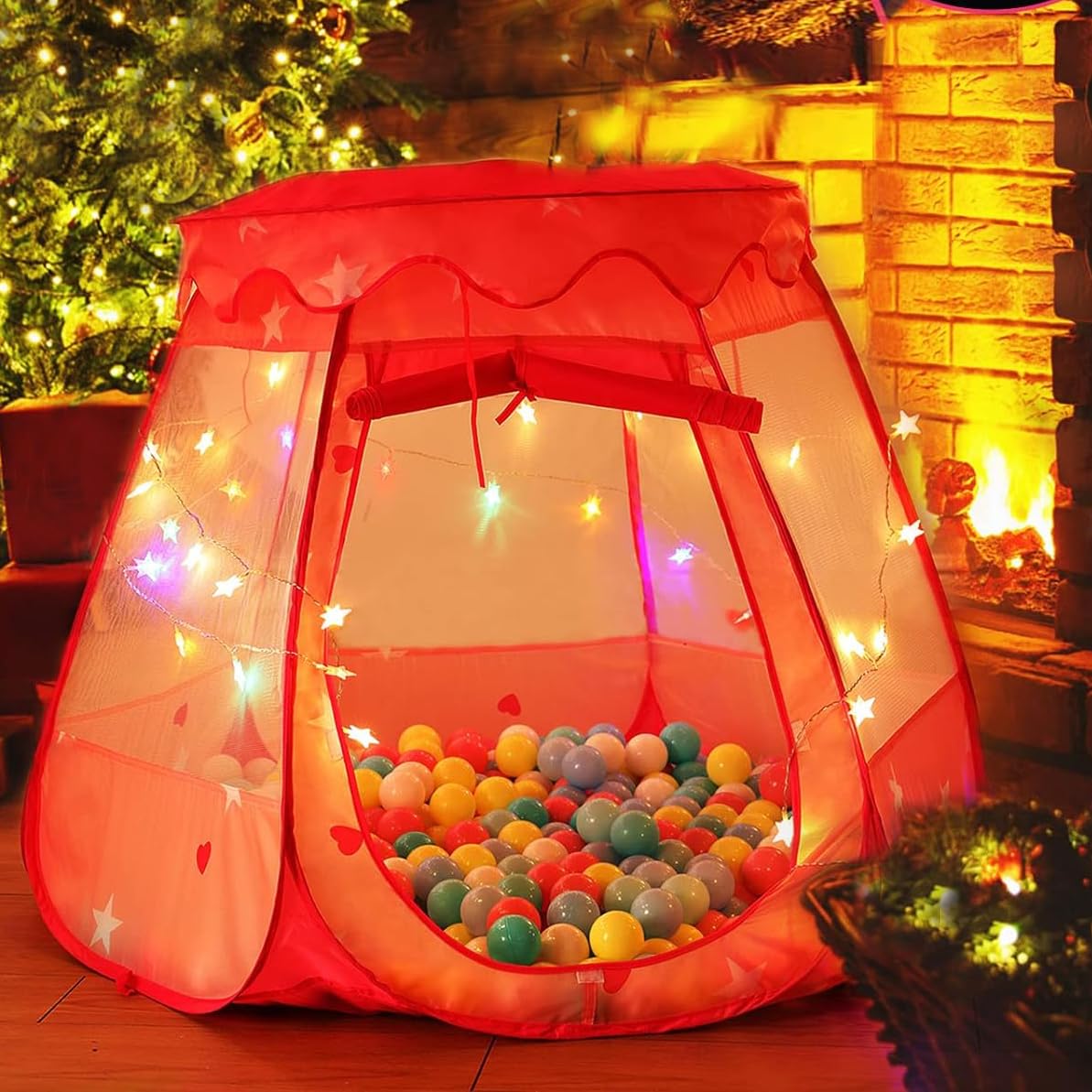 Flycimoly Kids Play Tent with Colorful Star Lights,Indoor&Outdoor Portable and Foldable PlayTent for Kids, Gift for Children, Ourdoor PlayTent with Portable bag (Ball not included)