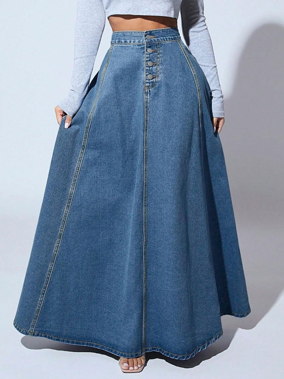 Falda Larga de Mezclilla for Mujer Falda Larga de Mezclilla Retro fluida Swing A-Line