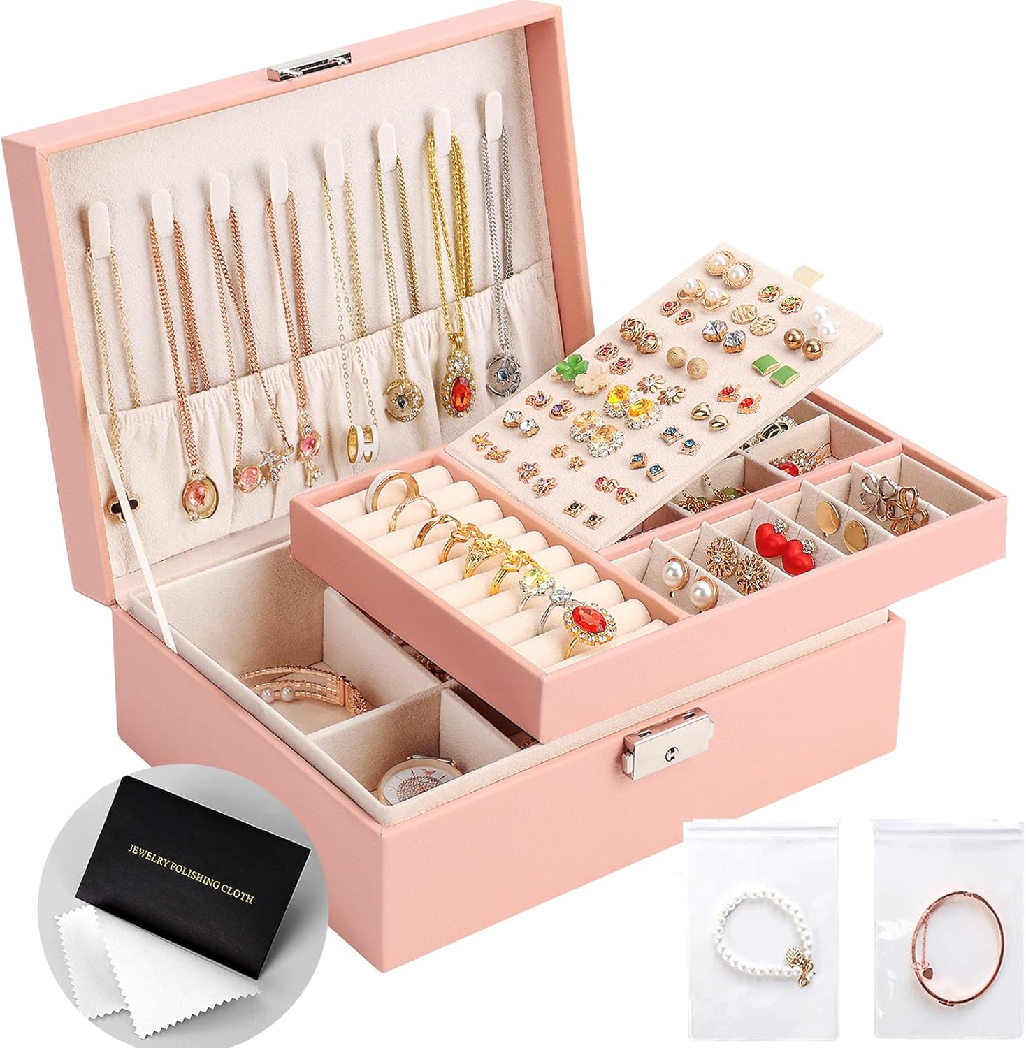 Jewelry Organizer Box, Leather Jewelry Box for Girls...