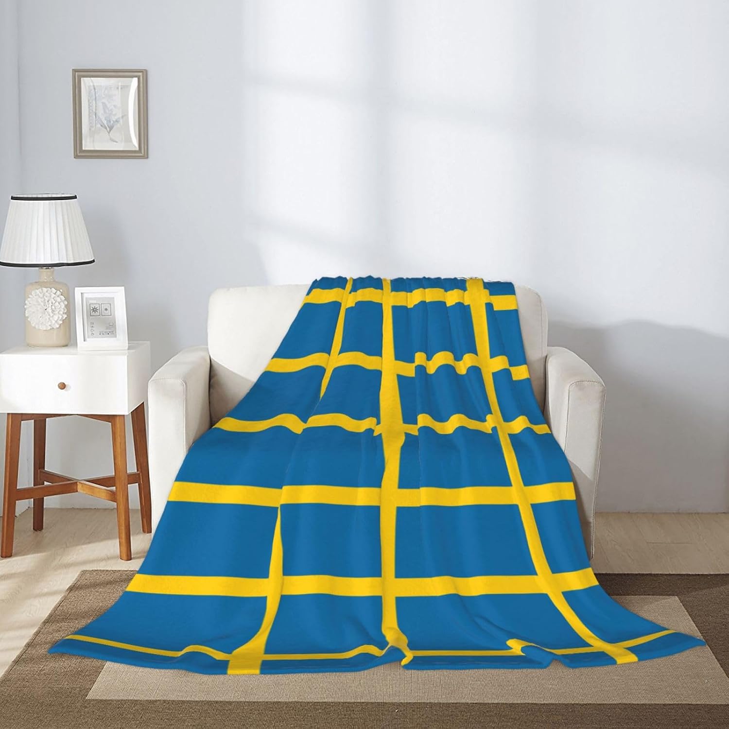 Swedish Flag Decorative Gift Blanket, Sofa Bed Living Room Camping Travel Blanket (50 * 40 inches), Flannel Children's Blanket,