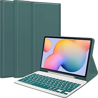 Capa inteligente para tablet Samsung Galaxy Tab S6 Lite 10,4 polegadas modelo 2022/2020 (SM-P610/P613/P615/P619), capa protetora completa à prova de choque com teclado sem fio removível, verde escuro