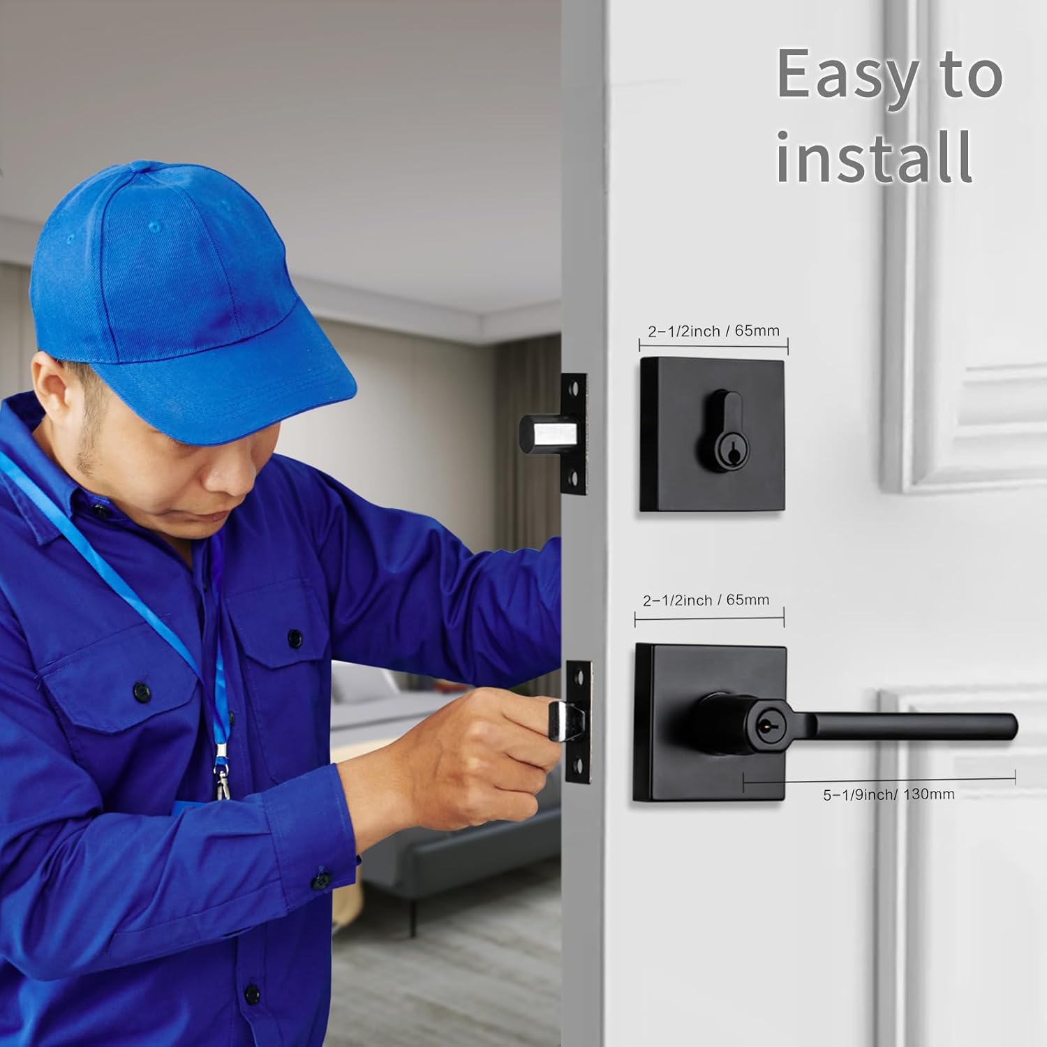 NCL 3 Pack Elegant Entry Door Lever with Single Cylinder Deadbolt, Keyed Alike Heavy Duty Combination Set, Matte Black Exterior Door Lock Set for Front Door