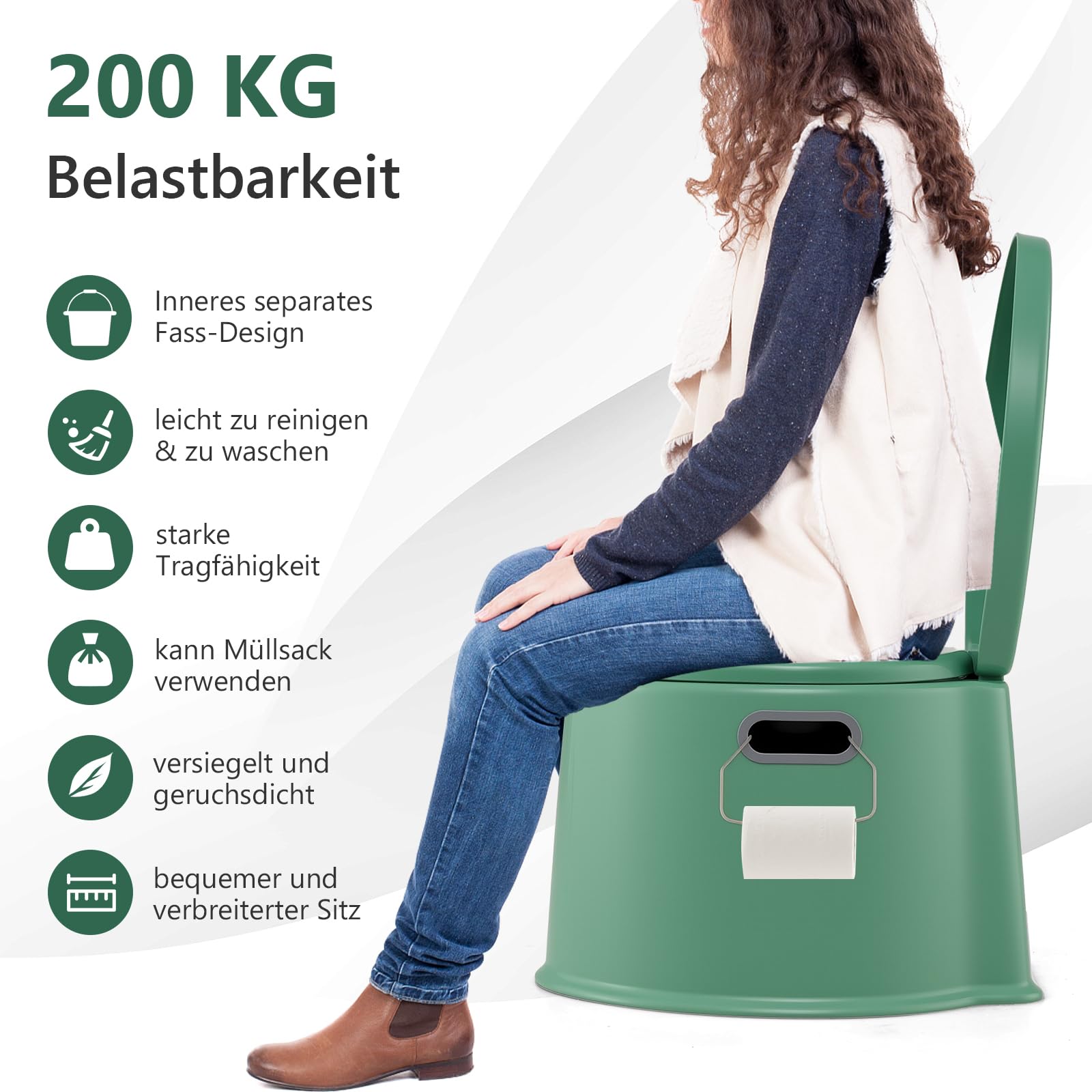 GOPLUS 5L Campingtoilette, Tragbare Toilette, Reisetoilette mit Toilettenpapierhalter, Nottoilette Eimertoilette, Komposttoilette mit Sitz und Deckel, mit abnehmbare Eimer, für Reise Camping