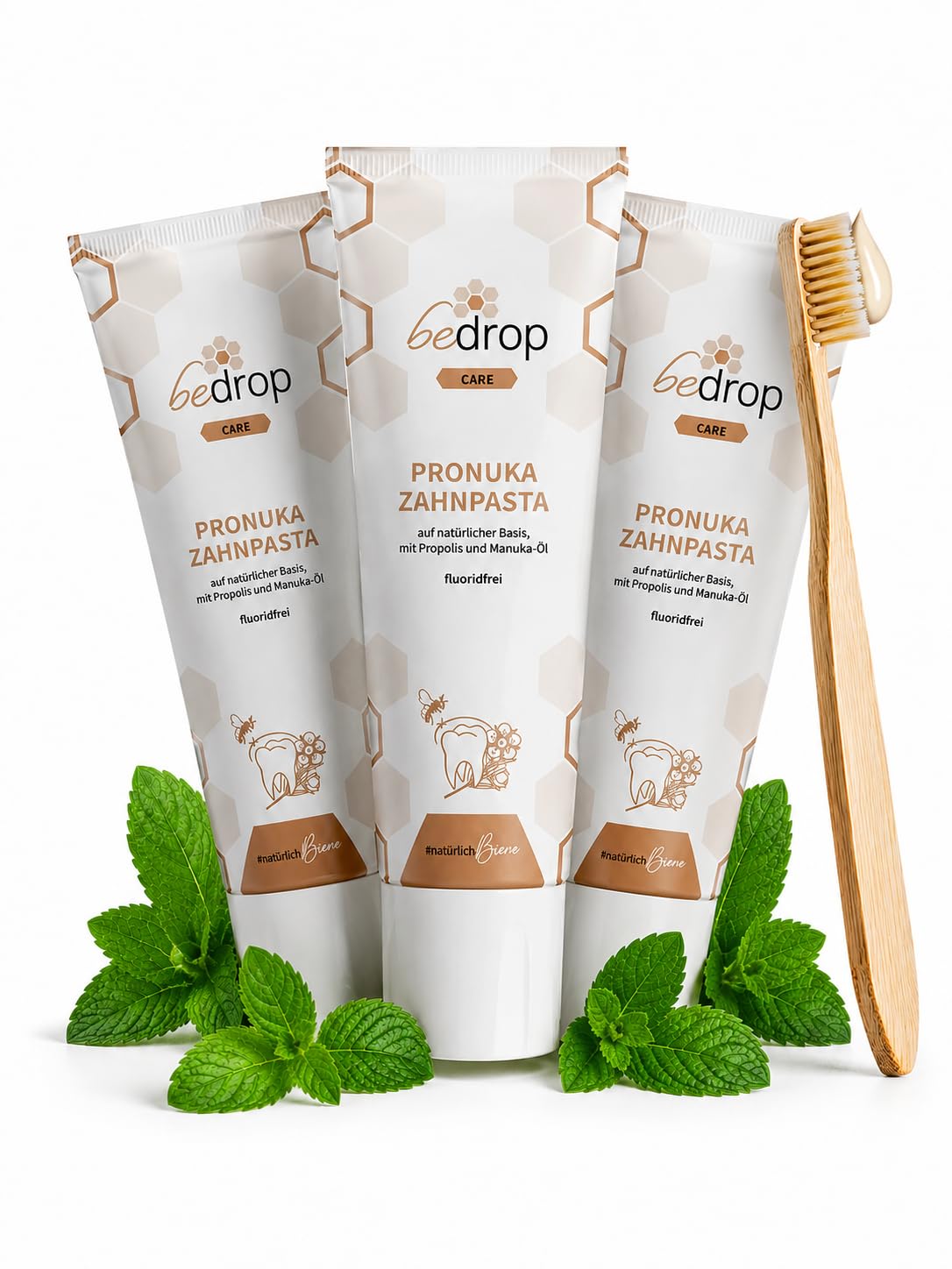 bedrop Pronuka fluoridfreie Zahnpasta mit Zitrone-Minze - 75ml (3er Pack) | mit Propolis & Manuka-Öl, natürlich, ohne Mikroplastik & ohne Titandioxid, natürliche Zahncreme