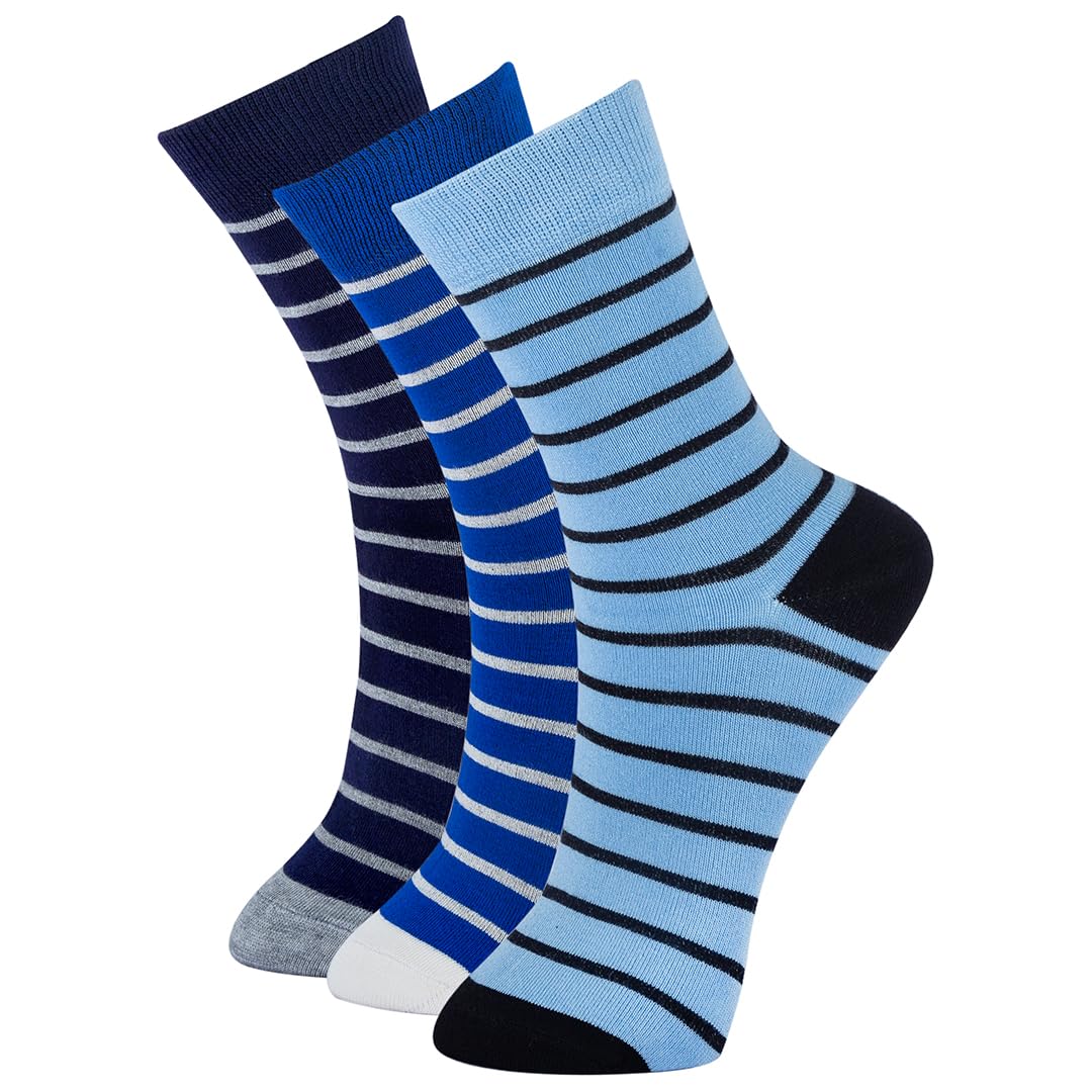 SoxBoxCalf Length Premium Rich Bamboo Nylon Socks – Odour & Moisture Control, Soft & Airy, DuraFab Heel & Toe | Men’s Office, Fashion, Casual Wear | Striped Pack of 3