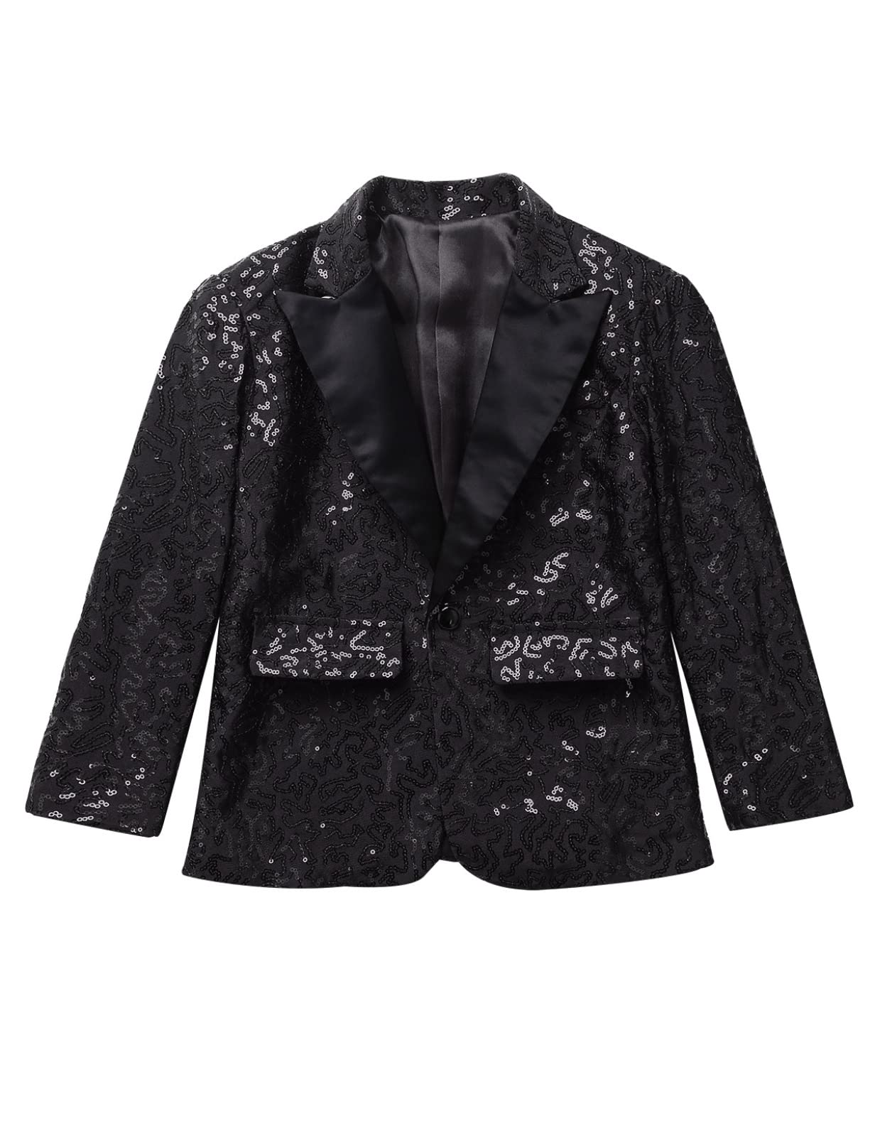 Mufeng Blazer Enfant Garçons Élégant Costumes d'honneur Mariage Banquet Veste Smoking Gentilhomme Manteau Vestons à Paillettes 5-14 Ans