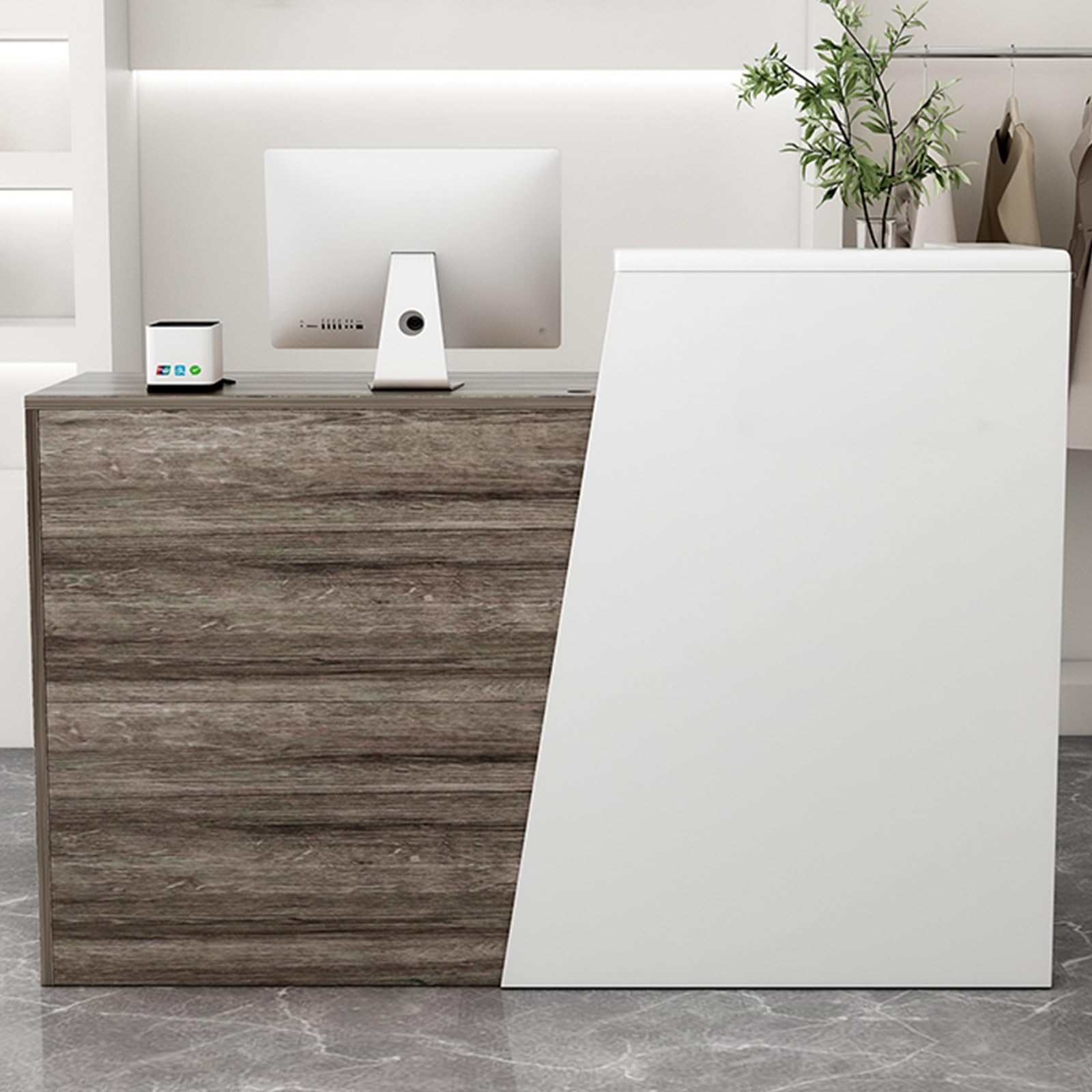 Generico Scrivania da Reception Moderna a Forma di L con vano Contenitore, Elegante bancone da Vendita al Dettaglio per Hall e saloni, Versatile Tavolo da Ufficio per la
