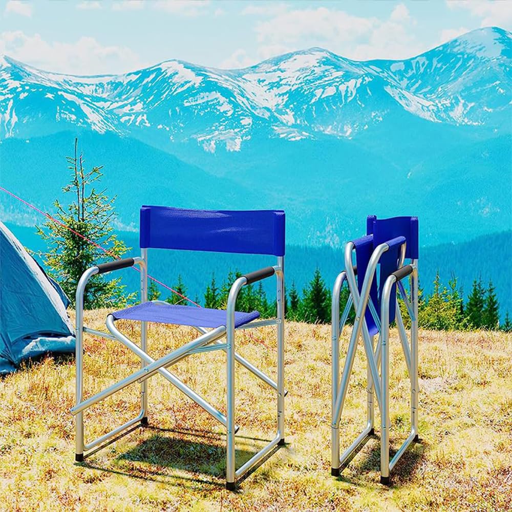 VIRSUS 2 Sedie da regista pieghevole in tessuto e alluminio 4722, misura 55x45x80 cm, Colore Blu, Poltroncina Portatile Spiaggia, Campeggio, Giardino, Terrazza