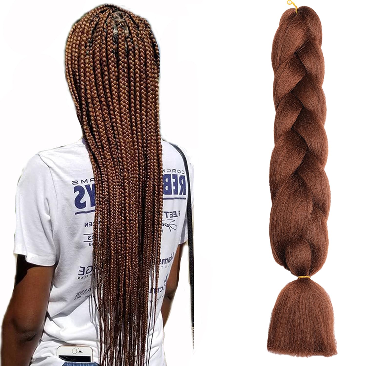 ShowJarlly Capelli per Treccine Africane Jumbo Treccia Capelli 24" Morbido Extension per Treccine Africane 1 Pack Treccine Africane Extension Capelli（33#/Castano Scuro#）