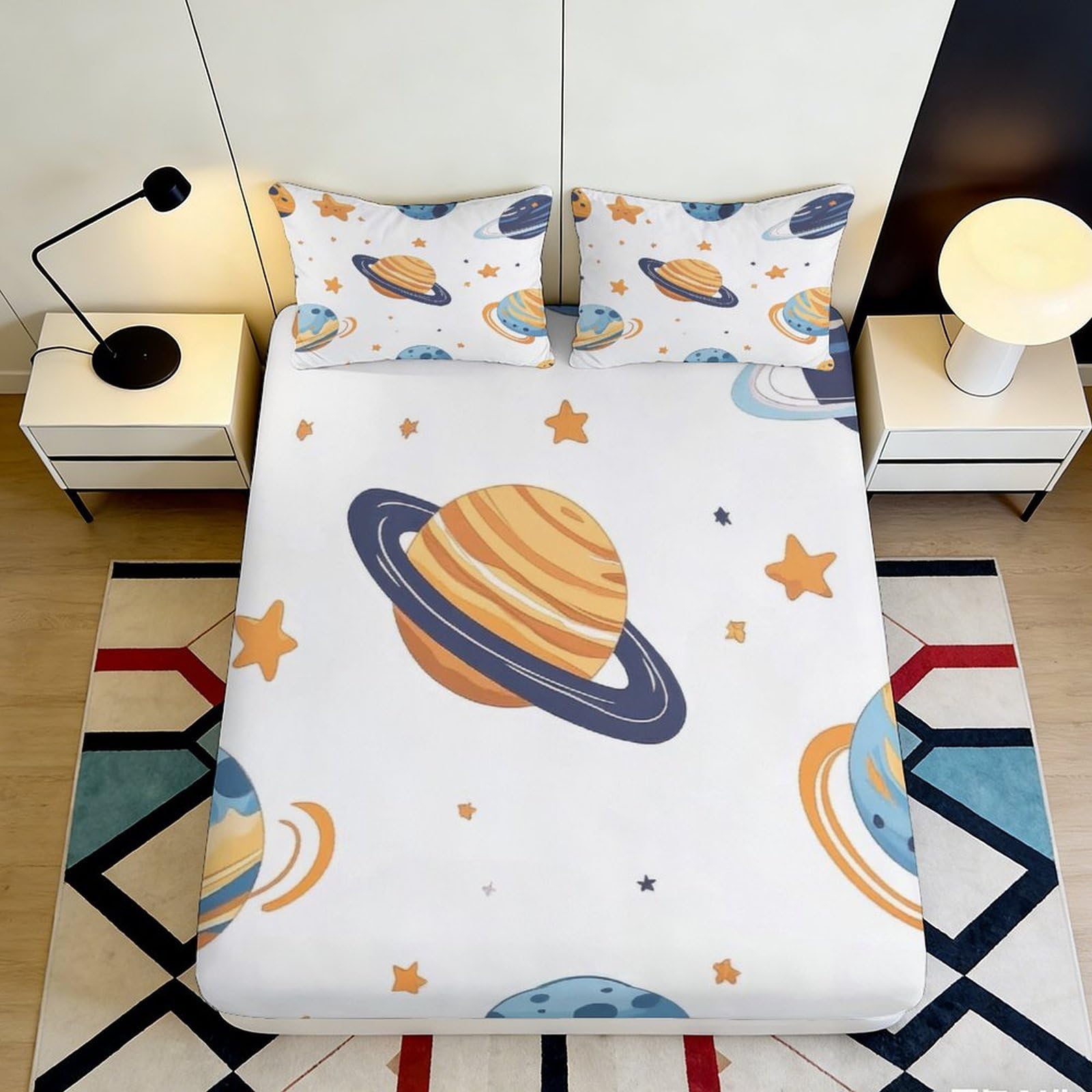 Pnayamiorkfel Style-9 3D Printed Saturn Planet Fitted Sheet Microfiber Soft Breathable Cosmic Space Mattress Cover For Bedroom Decor Protection 90X200x25cm